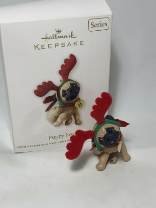 2011 Hallmark Keepsake Ornament Puppy Love 21st In Series Pug Christmas Tree