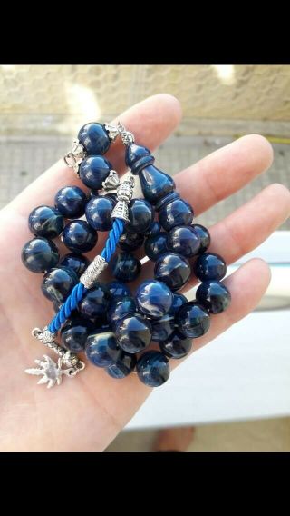 Blue Faturan Prayer Beads Bakelite Tesbih Islamic Amber Turkish Handmade 33