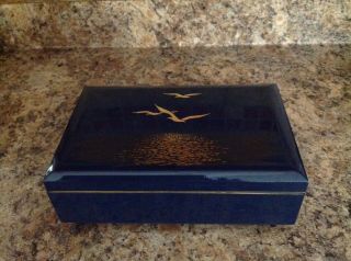 Otagiri Lacquerware Music Jewelry Box Seagull Blue Sunrise Sunset
