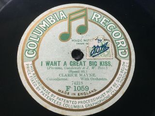 Clarice Maine - Leslie Henson 12 " Music Hall 78 - I Want A Great Big Kiss - Ex