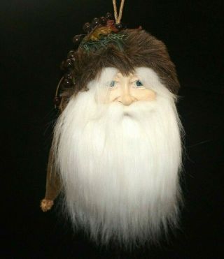 10 " Old World Santa St Nick Head Face Fur Hat Christmas Ornament