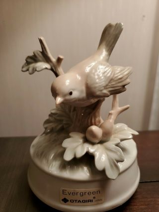 Vintage Otagiri Music Box Bird Plays Evergreen Porcelain Japan