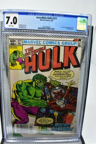 Incredible Hulk 271 Cgc 7.  0 Marvel 1982 1st Appearance Of Rocket Raccoon Mantlo
