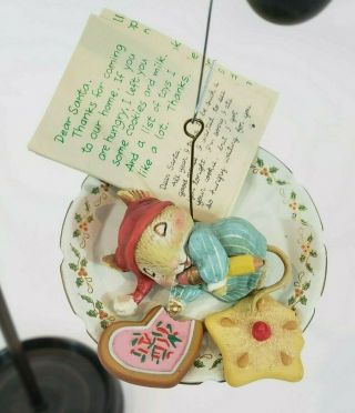 Enesco Gilmore Christmas Ornament 1991 Sneaking Santa ' s Snack Mouse on Plate 2