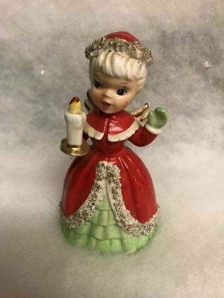 Napco Ceramic Christmas Bell Angel Figure W/ Candle Vintage 1950 