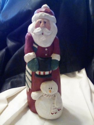 Vintage Eddie Walker Tall Santa With Top Hat & Snowman Figurine By Midwest