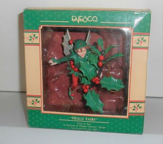1989 ENESCO HOLLY FAIRY ORNAMENTS FIRST IN THE FESTIVAL OF FLOWER FAIRIES SERIES 2