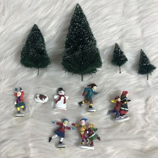 Department 56 Snow Village Animated Skating Pond Replacement Figures And Trees