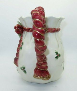 Vintage 1990 Fitz and Floyd Old World Santa Bag Christmas 2 Qt Pitcher Holly Red 3
