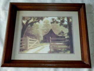 Vintage Homco Home Interiors Picture Old Barn In The Country W/wood Gate & Fence