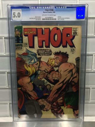 Marvel Comics The Mighty Thor 126 - 1st Issue Thor Vs Hercules - Cgc 5.  0