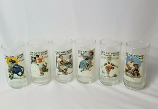 Norman Rockwell Saturday Evening Post Glasses Set Of 6 Arby’s Collector Series