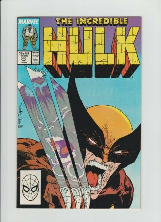 The Incredible Hulk 340 (feb.  1988,  Marvel) Vf/nm (9.  0) Hulk Vs.  Wolverine