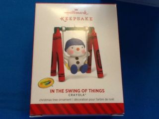 2 Crayola Hallmark Keepsake Ornaments " In The Swing Of Things & Rainbow Snowman
