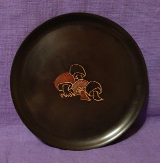 Midcentury Mushrooms Vintage Couroc Round Serving Tray With Wood,  Brass Inlay