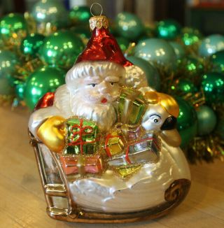 Christopher Radko Santa In Floating Swan Ornament Packages Bright & Colorful