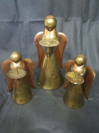 3 Vintage Angel Candle Holders Solid Brass Home Decor