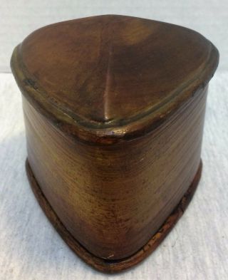 Vintage Handmade Scandinavian Style Triangular Wooden Box W/domed Lid Woven Side