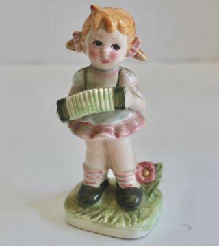 Vintage Wales Ceramic Girl Playing Concertina Figurine Made In Japan