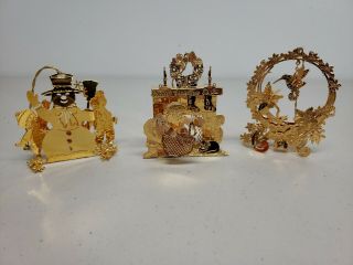 3 Danbury Christmas Ornaments,  1994,  1997,  2000 Gold Plated