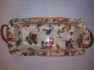 Vintage Longaberger Long Bread Basket With Protector And Leather Handles 2001
