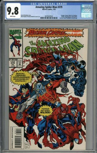 Spider - Man 379 Cgc 9.  8 Nm/mt Venom And Carnage Appearance White Pages