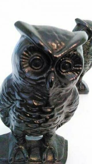 Cast Iron Emig Owl Bookends Door Stoppers Set of 2 Vintage Heavy Black 1546 2