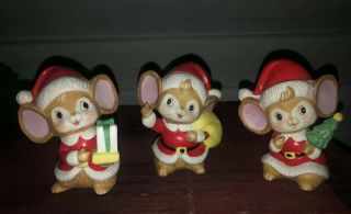 Vintage Homco Christmas Santa Hats Mice Set Of 3 Porcelain Figurines Decor 5405