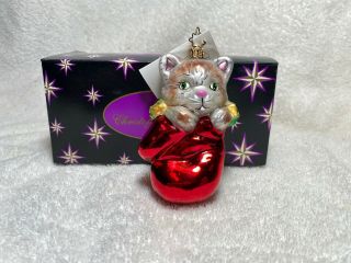 Christopher Radko Cat Kitten In Red Mitten Christmas Ornament