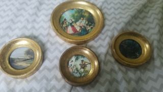 Italian Pictures In Round Gold Hanging Picture Frame - 5 " And 3 " Diameter.