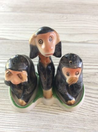 Vintage 3 Monkeys See Hear Speak No Evil Salt & Pepper Shakers Japan