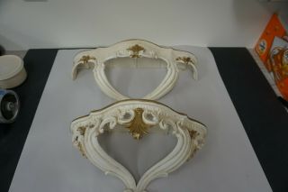 2 Vintage Ornate Made In Italy Gold/cream Colored Resin Wall Shelves