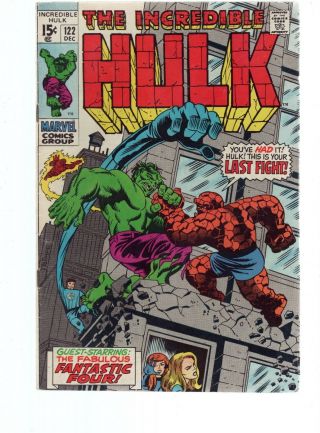 Incredible Hulk 122 Vf - 7.  5 Hulk Thing Battle Silver Age Marvel Comics