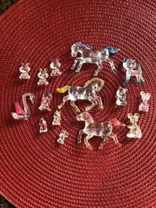 Vintage 60/70s Lucite Plastic Clear Animals Toy Figure Hong Kong