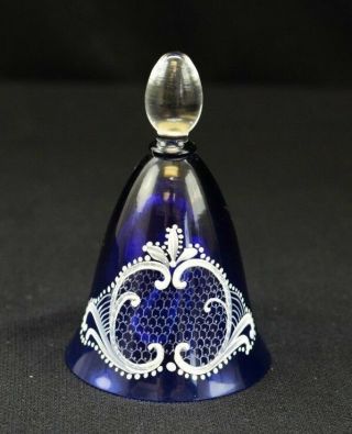 Vintage Cobalt Blue Small Bell With White Design,  Home Deco