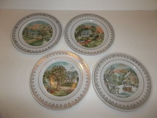 Exquisite Vintage Currier & Ives Four Seasons 8 " Collector Plates (4) Wall Deco