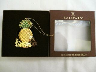 Baldwin Pineapple Ornament 24 Kt.  Gold Finished Brass 2 Sided 2010