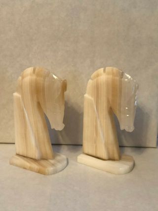 Pair Vintage Bookends Horse Head White Onyx