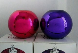 2 Vintage Dept 56 Mercury Glass Ball Votive Candle Holder Pink And Purple