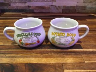 Set Of 2 Vintage Ceramic Recipe Soup Bowl Mugs Potato Vegetable