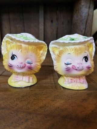 Vintage Salt And Pepper Shakers 1859 Enesco Miss Priss Winking Kitty Cat Japan