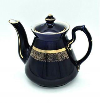 Vintage Hall Dark Blue Gold Gilt Porcelain 6 Cup Philadelphia Tea Pot - 063x