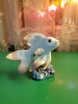Lladro Figurine 6859 White Pond Dreamer Angel Fish.  Flowers