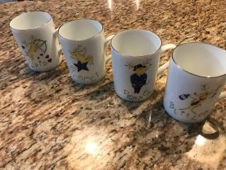 Pottery Barn Christmas Reindeer Mugs Cups Set 4 Cupid,  Comet,  Donner,  Blitzen