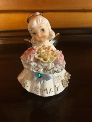 Collectible Vintage Angel Figurine Of The Month (may) 489 Carnation Emerald /jewe
