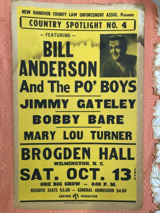 1973 Bill Anderson And The Po Boys Concert Poster14x22