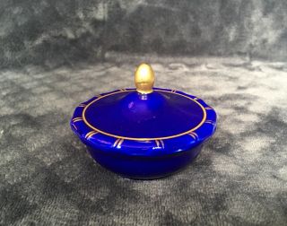 Vintage Limoges Cobalt Blue Gilt Gold Flake Flower Porcelain Pill Box