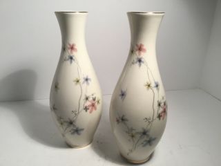 Vintage Bavarian Germany Porcelain Vases,  Set Of 2,  Flowers,  9 1/2” Tall