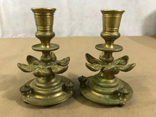 Vintage Brass Candle Holders Set Of 2 4 1/2” E25