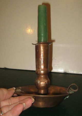 Vtg Hammered Copper Candlestick Arts Crafts Mid Century Rustic Old Candle Holder